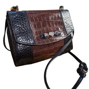 Brighton Black and Brown Croc-Embossed Crossbody Bag